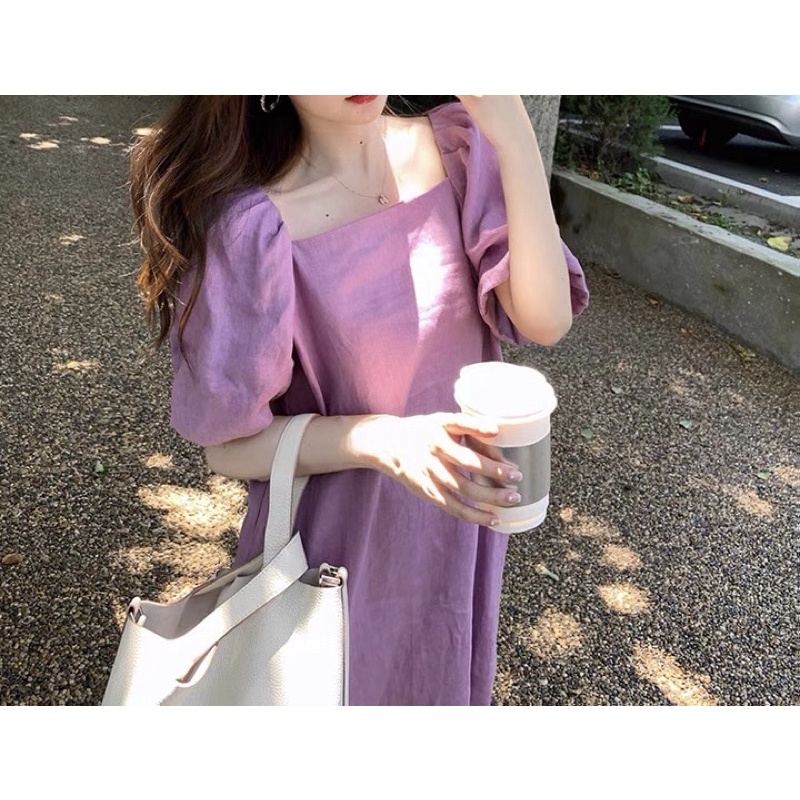 Đầm linen tưng tay chun dáng dài