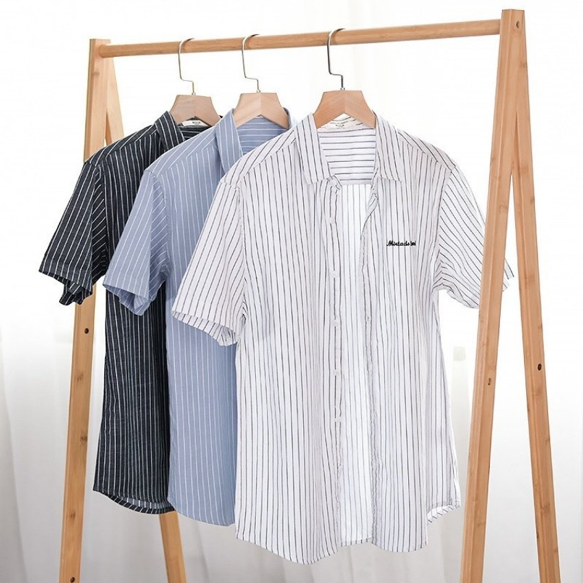 Áo Sơ Mi Nam Ngắn Tay Kẻ Sọc Phối Họa Tiết Chữ Thời Trang Cao Cấp PONIVA Chất Vải Cao Cấp Cực Hot