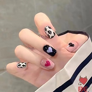 Bộ Móng Tay Giả Họa Tiết Bò Sữa Đáng Yêu Cho Nữ