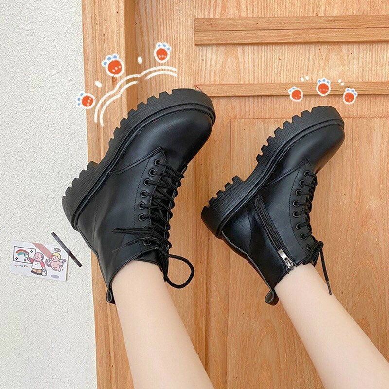 Giày Bốt kéo khóa ngang da PU Cực Mềm và Ôm Chân 007