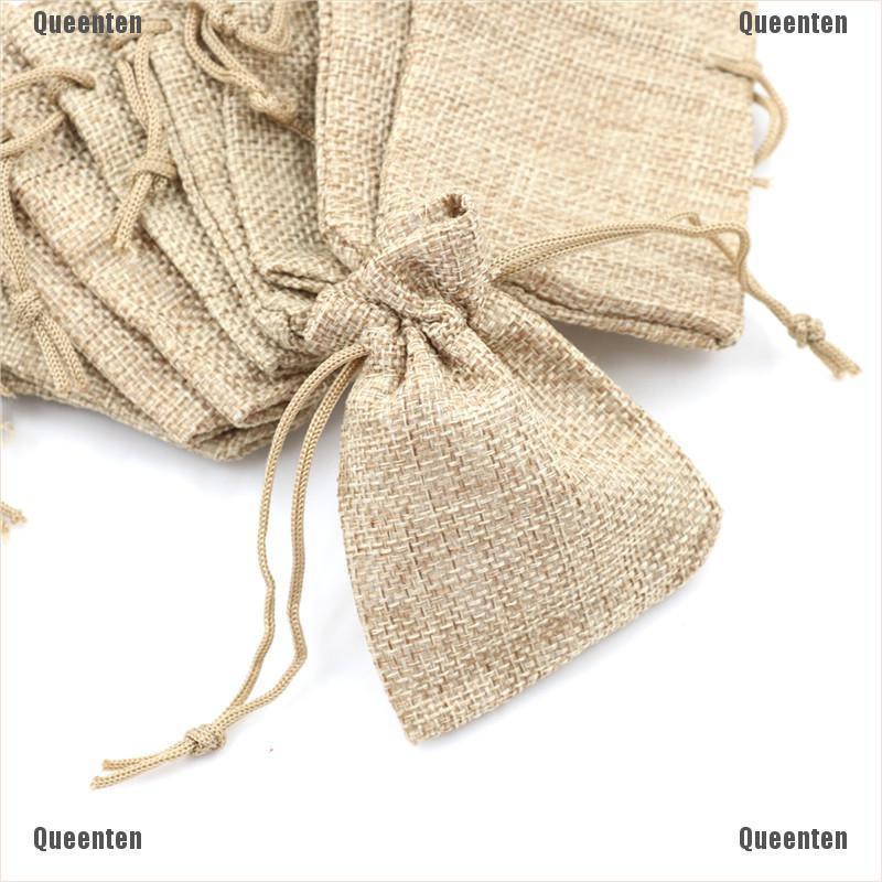 Bộ 10 túi vải jute dây thắt thiết kế đựng quà đám cưới cổ điển tiện lợi