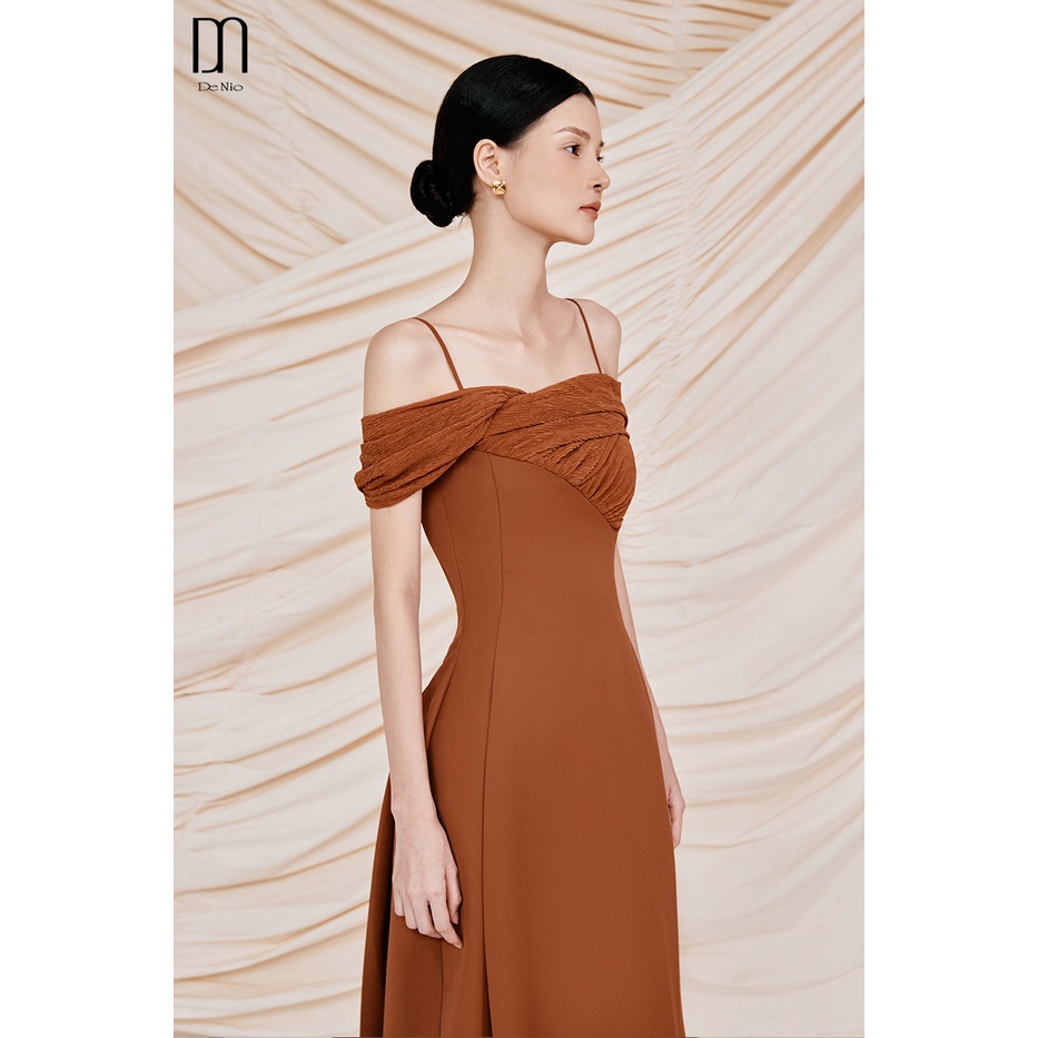 DeNio - Đầm chéo vai ngực nhăn lệch