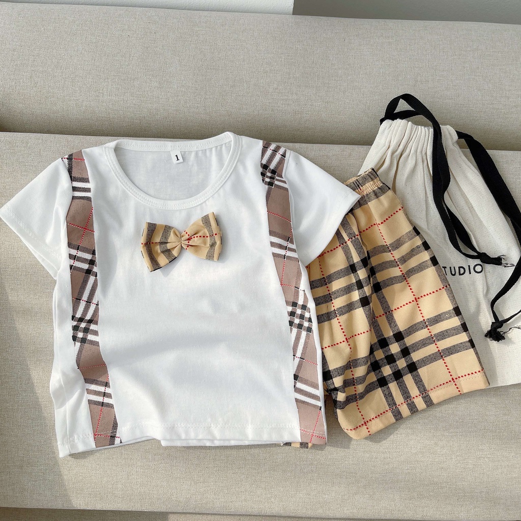 Bộ quần áo cộc tay nơ HD, nơ hai dây cho bé trai, bé gái mặc đều xinh cực hot - SUMO KIDS