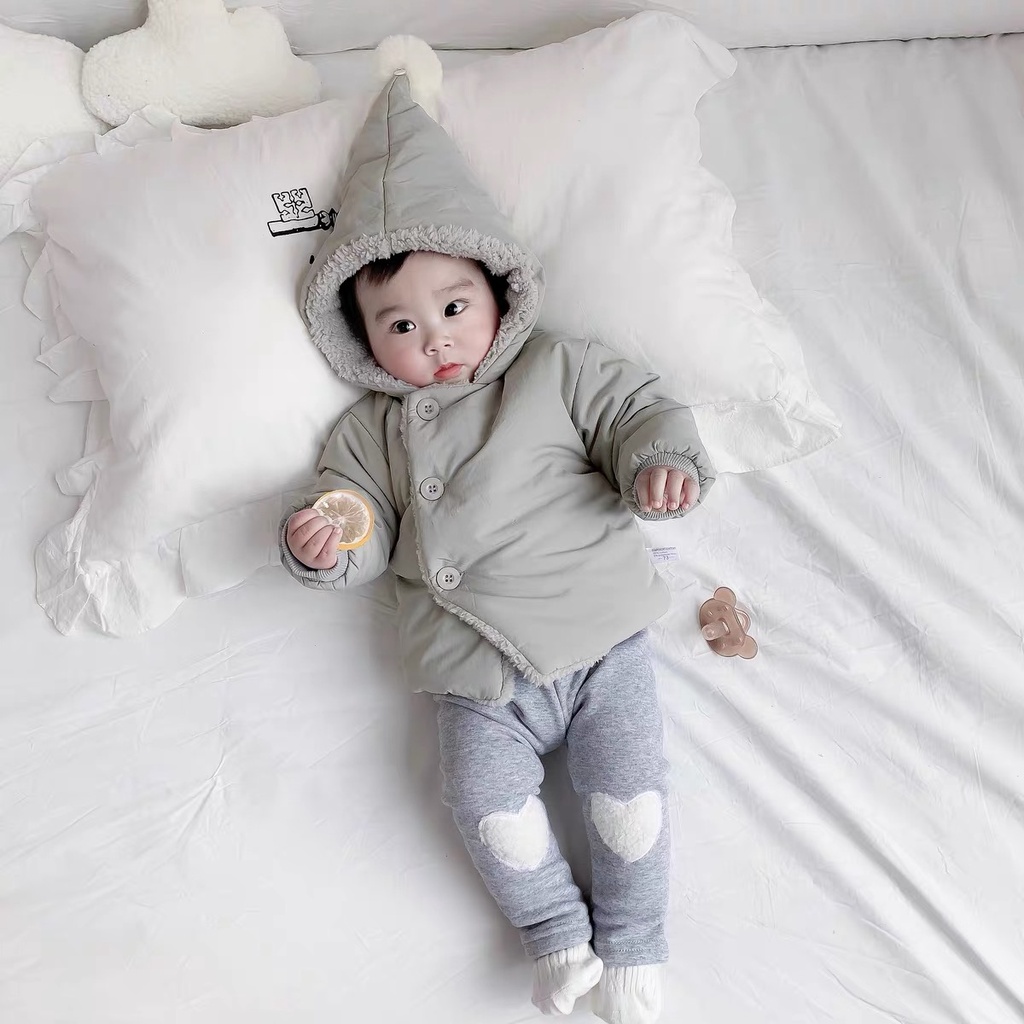 Áo khoác phao mũ cục bông cho bé trai bé gái