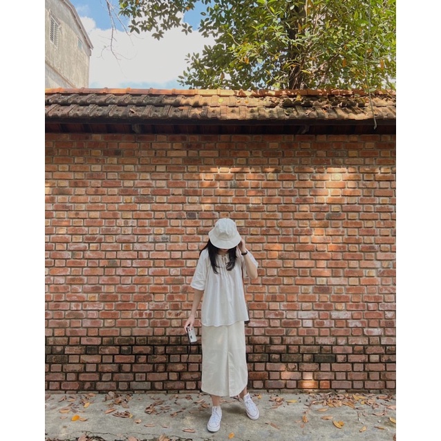 DOB - Chân váy dài linen Nude/Black S05