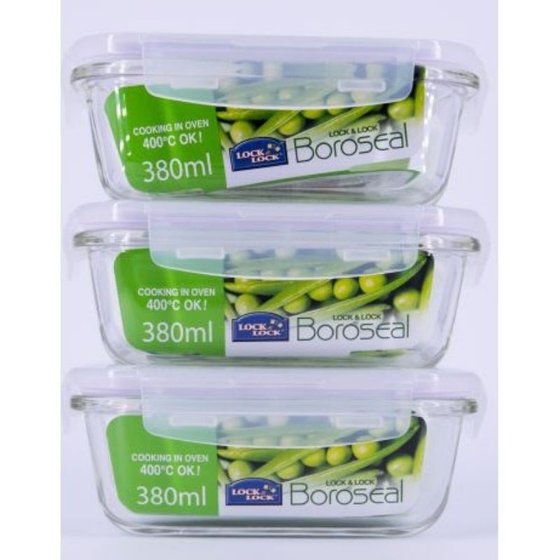 BỘ HỘP CƠM THUỶ TINH KÈM TÚI GIỮ NHIỆT LOCK&LOCK LLG422S3 (3x380ml) - màu kẻ xanh và màu kẻ đỏ | BigBuy360 - bigbuy360.vn