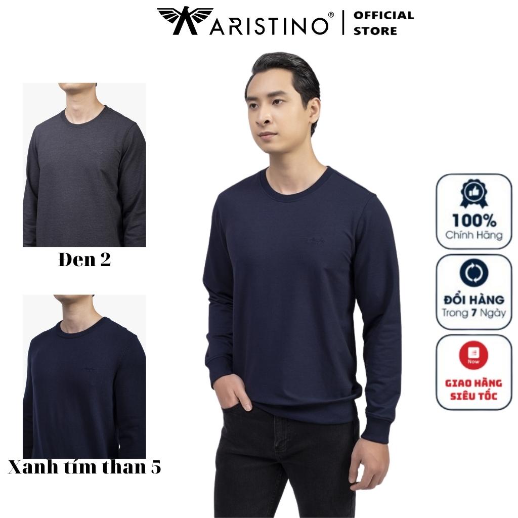 Áo Thun Thu Đông Dài Tay Nam Aristino ASWR01 Trơn Màu Chất Cotton Cao Cấp dáng Regular Fit Cổ Tròn Bo Tay Gấu