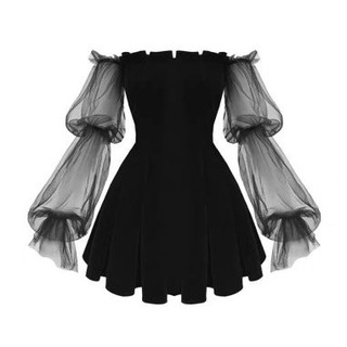 Váy đầm nữ dáng xòe tay lưới dài Đầm xòe trễ vai xinh xắn chất liệu Umi