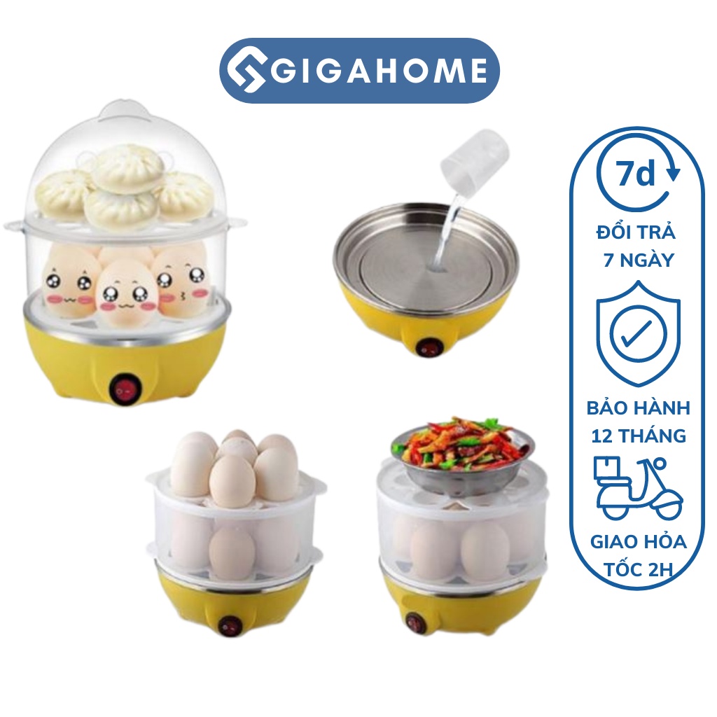 Nồi Hấp Trứng, Bánh Bao 2 Tầng Mini Đa Chức Năng GIGAHOME Tiện Lợi 6034