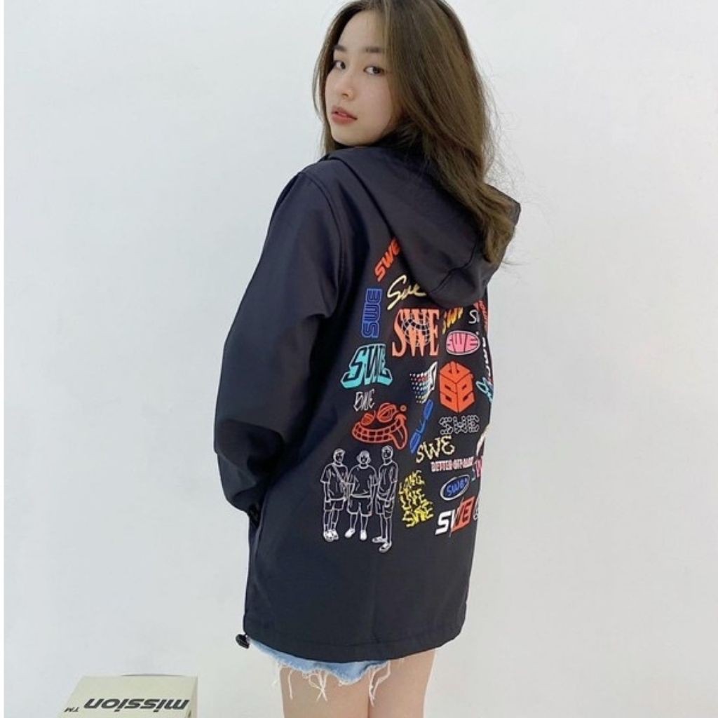 Áo khoác dù ulzzang form rộng unisex SWE Lechau AKD25 phong cách bomber bóng chày street style phối hình in cực chất