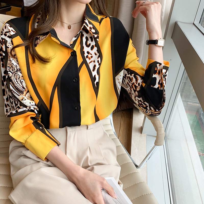 Mới Áo Sơ Mi Tay Dài In Họa Tiết Da Báo Quyến Rũ