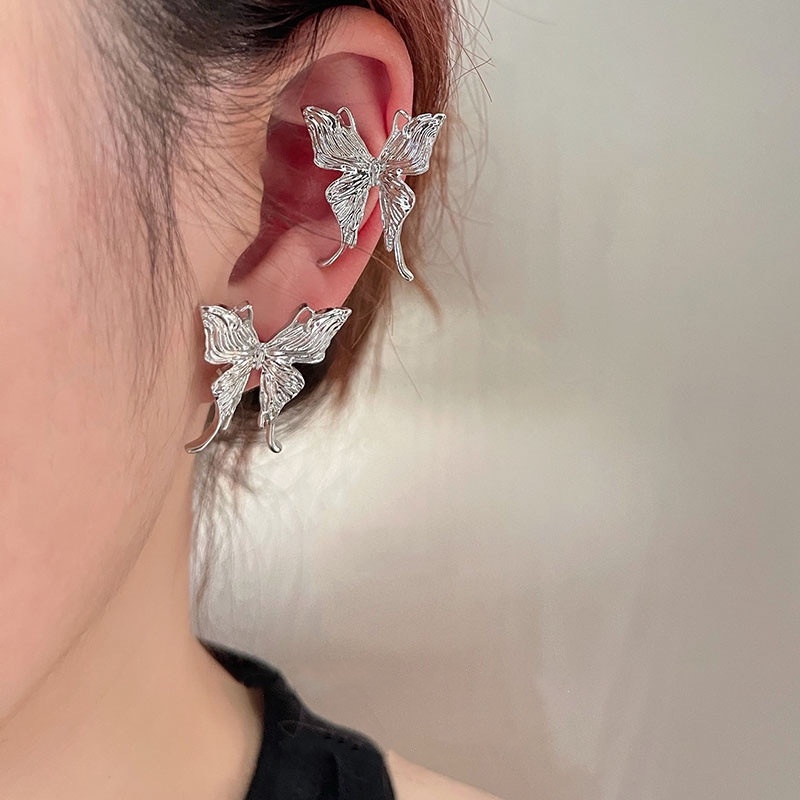 Bông Tai Hình Bướm Bằng Kim Loại Đơn Giản Thanh Lịch Phong Cách Hàn Quốc Thời Trang Cho Nữ