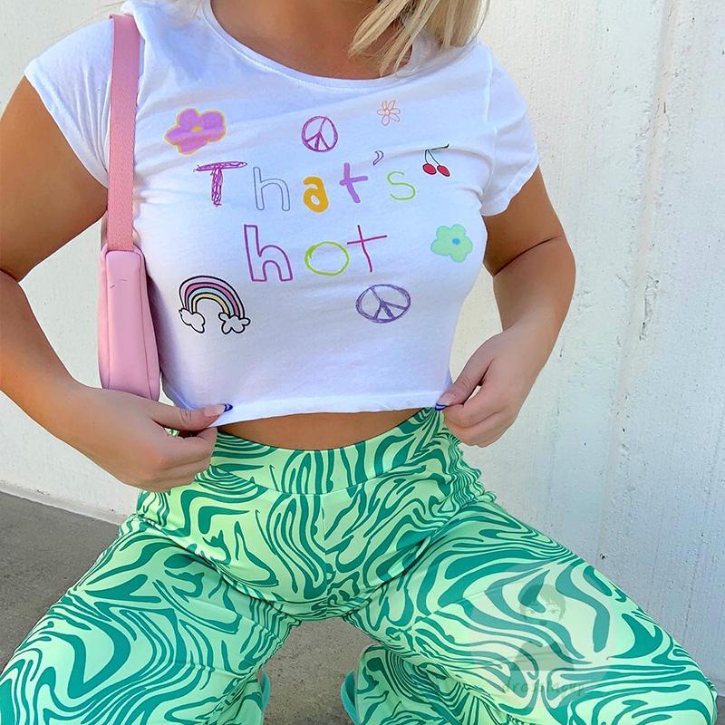 Áo Thun Tay Ngắn Cổ Tròn Dáng Ôm In Họa Tiết Hoạt Hình Thời Trang Mùa Hè Cho Nữ