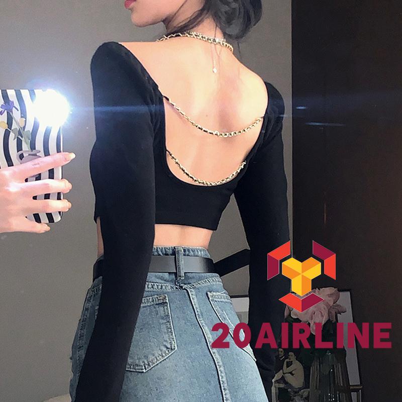 Áo Croptop Trễ Vai Tay Dài Dây Xích Thời Trang Dành Cho Nữ