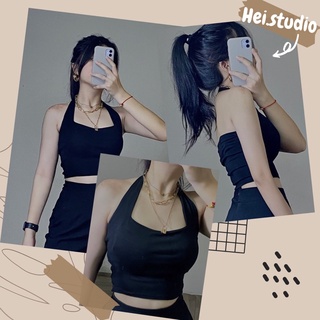 Áo crop body cổ yếm /Đen