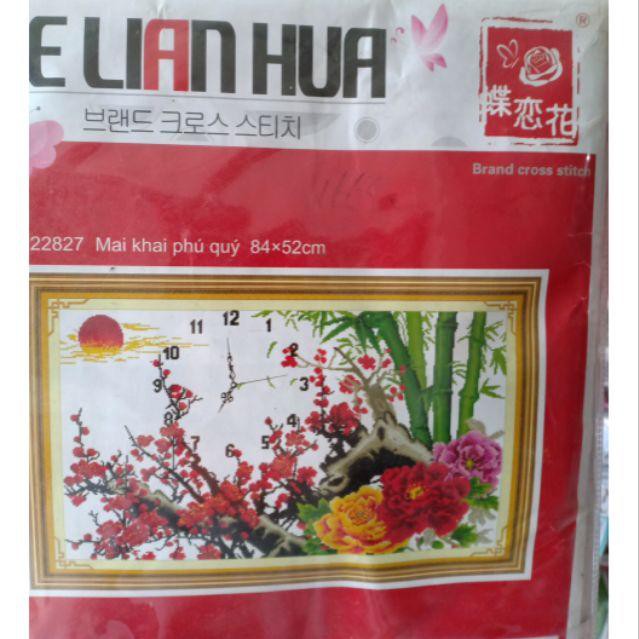 Tranh thêu chữ thập đồng hồ tuyệt đẹp kt 84*52cm hình thật