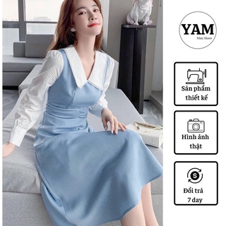 Đầm dáng dài cổ bèo tiểu thư xanh ruby size SML- YAM MiNi Store