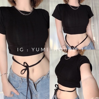 Áo Croptop Cột Eo Chéo Quanh Bụng Basic Trơn Tay Ngắn Ulzzang Mặc Được Hai Kiểu