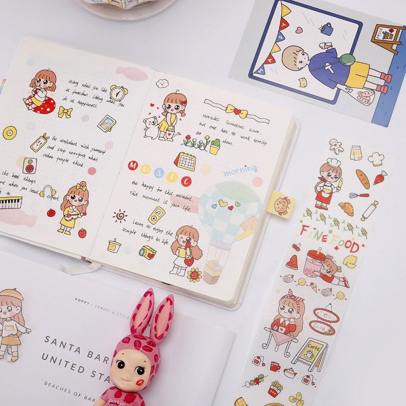 Tập sticker tự cắt hoạ tiết siêu dễ thương, dùng để trang trí sổ, kệ bàn học, sticker phong cách Hàn Quốc siêu bám