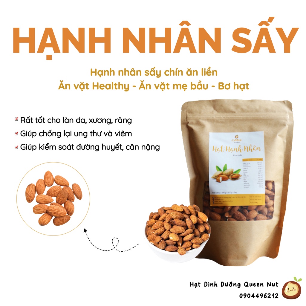 Hạnh Nhân Mỹ Sấy 500G - Ăn vặt mẹ bầu/ ăn vặt healthy/ eatclean