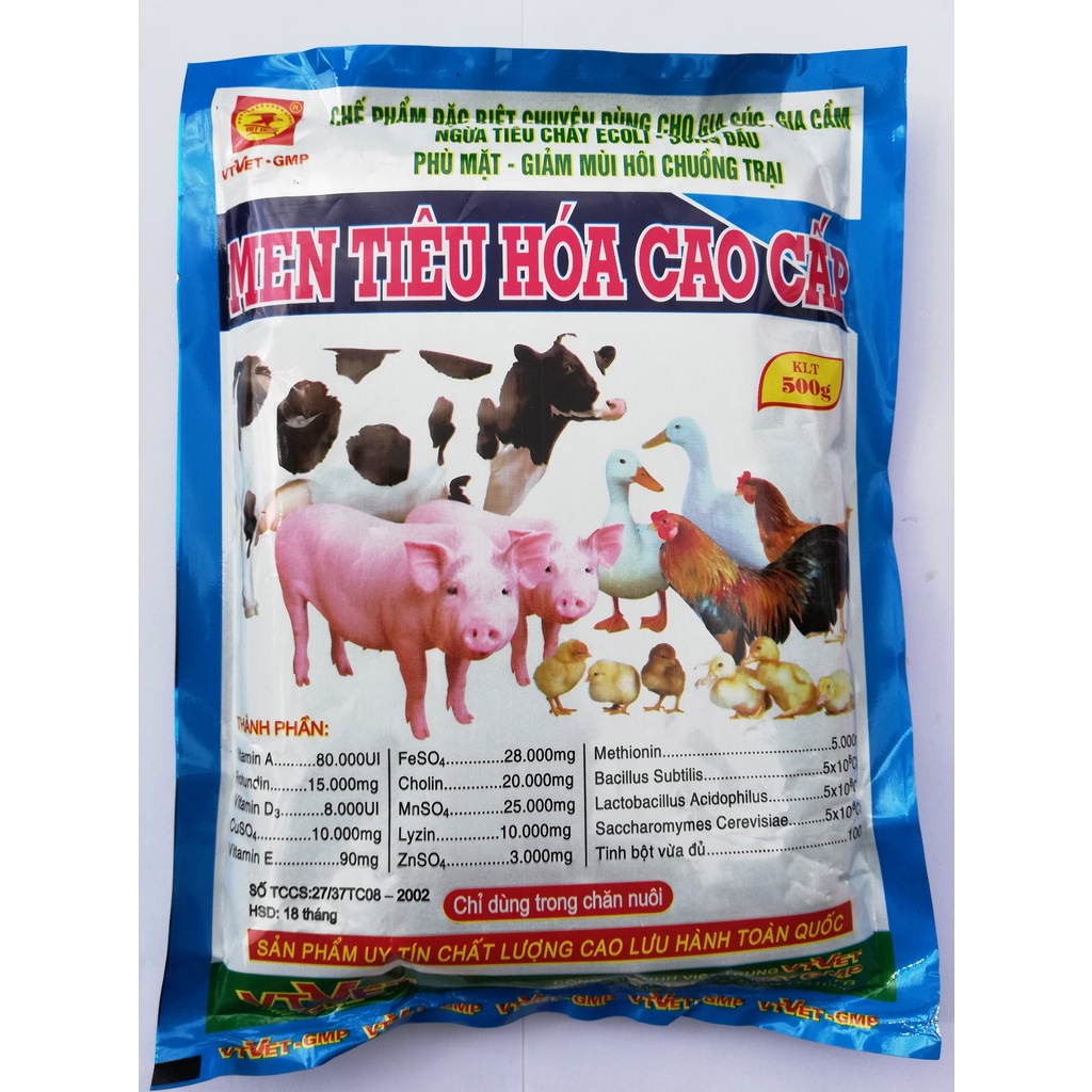 500g Men tiêu hóa cao cấp chuyên dùng cho gia súc, gia cầm, trâu, bò, dê, cừu, gà chọi, gà đá, chim cảnh