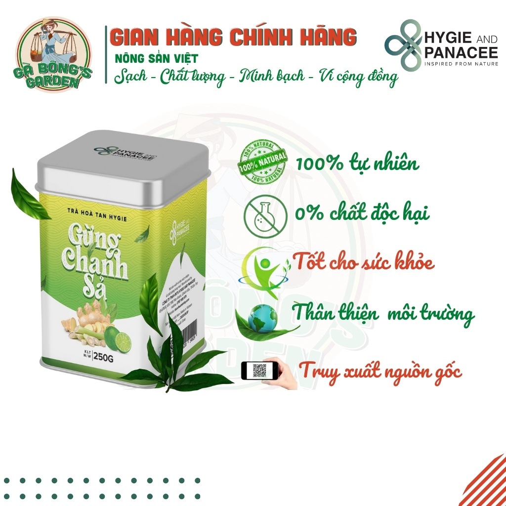 Trà Hòa Tan Gừng Chanh Sả Tăng Đề Kháng Thải Độc Đẹp Da Hygie &amp;Panacee Hộp 250g ❤️FREESHIP 50K❤️