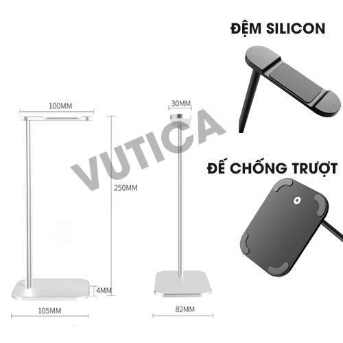 Headphone stand cao cấp GTN03 đệm silicon chống xước hợp kim nhôm sơn tĩnh điện 250mm ,giá treo tai nghe hợp kim cao cấp