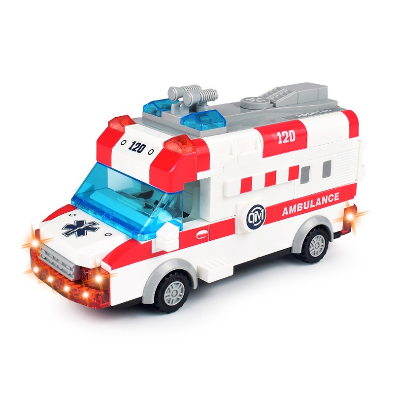 Đồ chơi Lego lắp ráp xe cứu thương, Xe Cảnh Sát phát nhạc cao cấp loại to/Tặng Pin AA