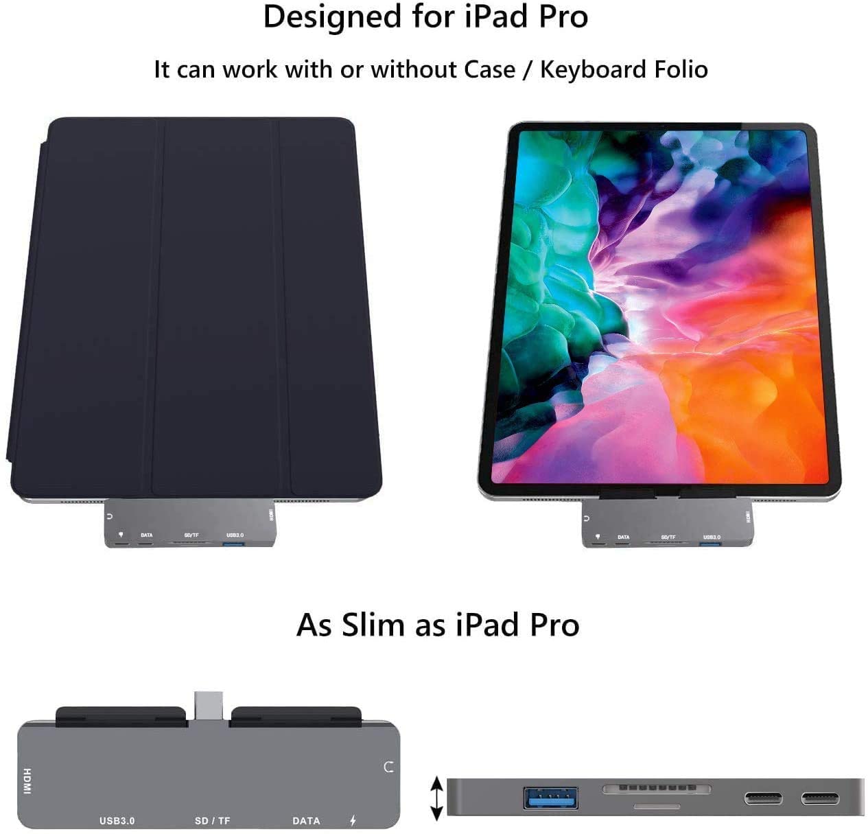 USB C HUB cho iPad Pro 11 12.9 2020 2018, iPad Air 4,7 trong 1 Trung tâm iPad Pro với HDMI 4K, Giắc cắm tai nghe 3,5 mm, USB 3.0, Sạc &amp; dữ liệu USB C PD, Giắc cắm tai nghe USB C, Đầu đọc thẻ SD / Micro SD , bộ điều hợp cho iPad Pro