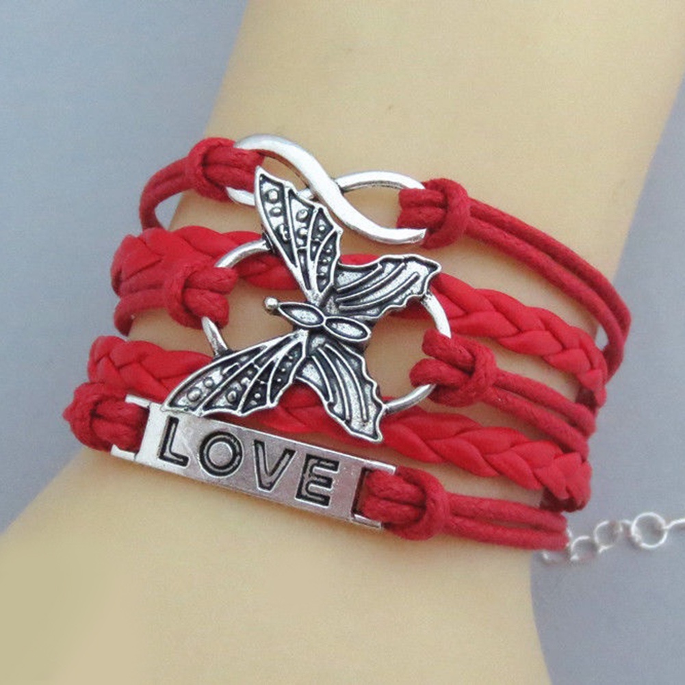 Vòng Đeo Tay Nhiều Lớp Bằng Vải Dệt Kim Thủ Công Hình Bướm Phong Cách Vintage Dành Cho Nữ