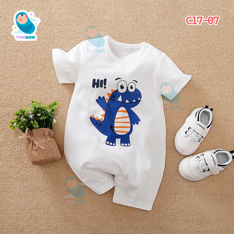 Quần Áo Trẻ Em Sơ Sinh Bộ Đồ Liền Thân Cộc Tay Chất Cotton Body Hình Thú Gấu Trúc Kẻ Cho Bé Trai Bé Gái [BDC17]