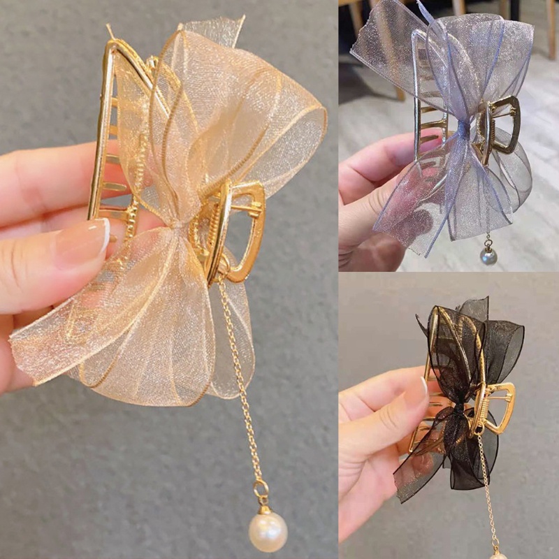Kẹp tóc kim loại màu vàng đồng phối tua rua phong cách vintage