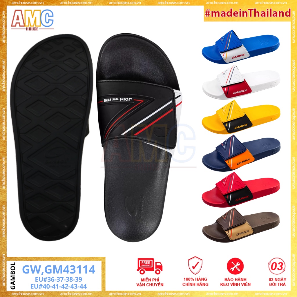 Dép Thái Lan unisex quai ngang khóa xé dán siêu nhẹ siêu êm GAMBOL - GM43114 size nam nữ