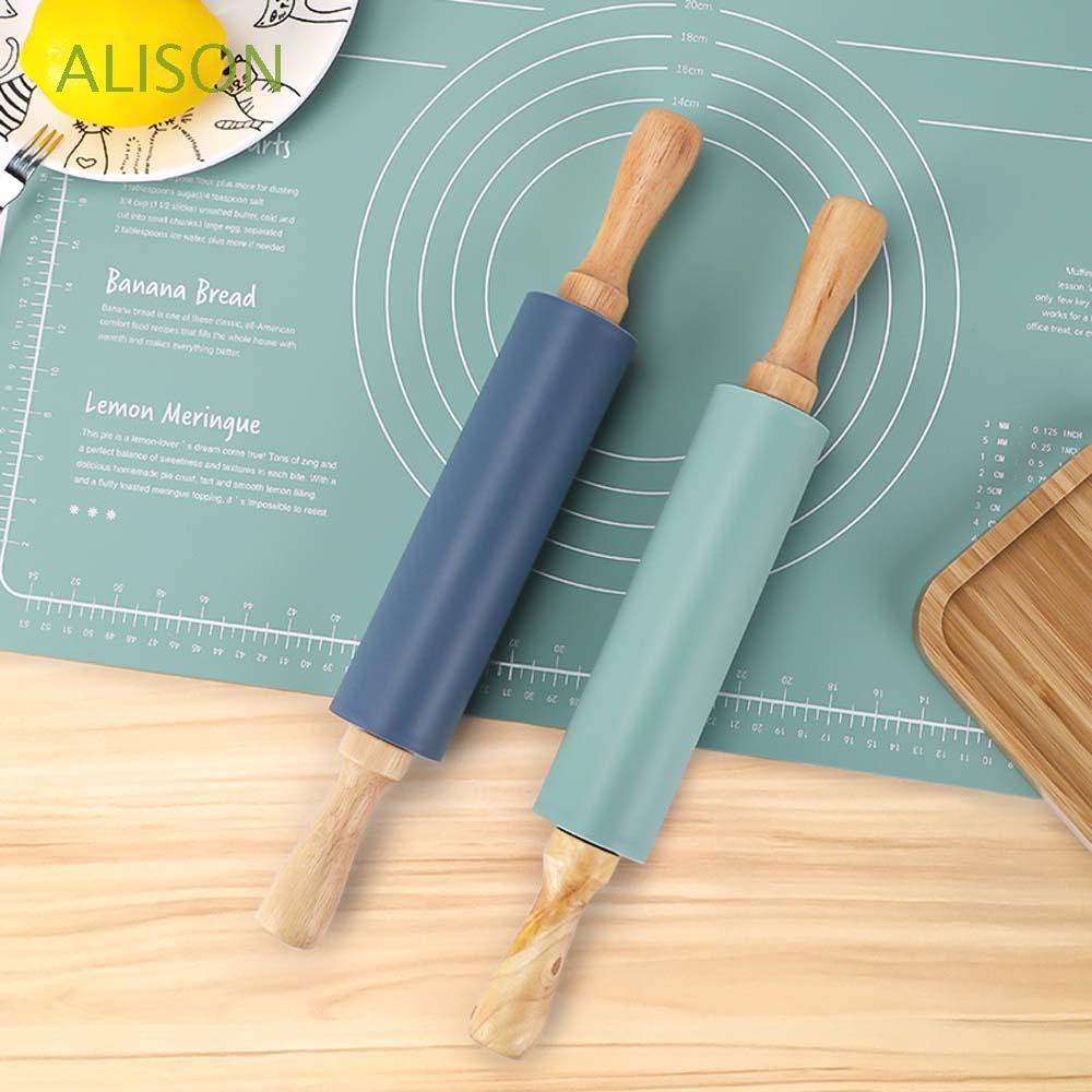 Cây Lăn Bột Làm Bánh Bằng Silicone Cán Gỗ Chống Dính Nhiều Màu
