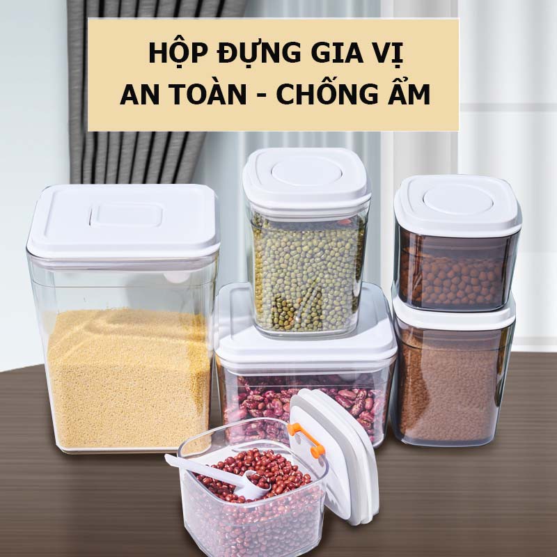 Hũ Lọ Đựng Gia Vị Hút Chân Không iKiu, Nhấn Nút Để Đóng Mở Hiện Đại, Chống Ẩm Tốt, Đựng Sữa Bột Cho Bé