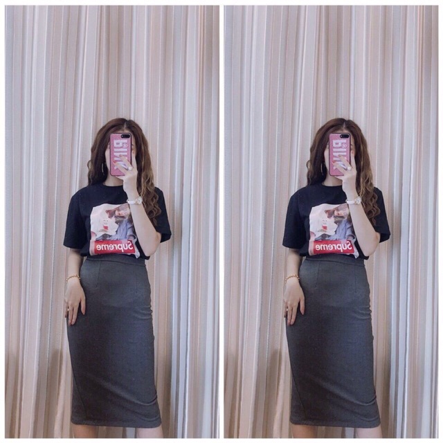🎀Set supreme chân váy bút chì kèm áo thub