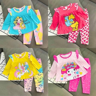 [NGẪU NHIÊN] Bộ ngố thun cotton tay dài quần dài cho bé gái size nhí từ 10 đến 21kg - FREESHIP