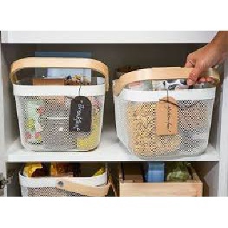 Giỏ đựng đồ quai gỗ lưới thép đa năng IKEA Risatorp