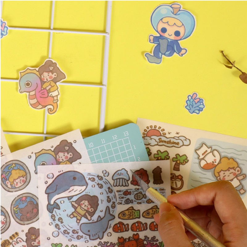 Set 1 Gói 4 Miếng Dán Họa Tiết Hoạt Hình Vẽ Tay Sáng Tạo Trang Trí Thủ Công Dành Cho Học Sinh