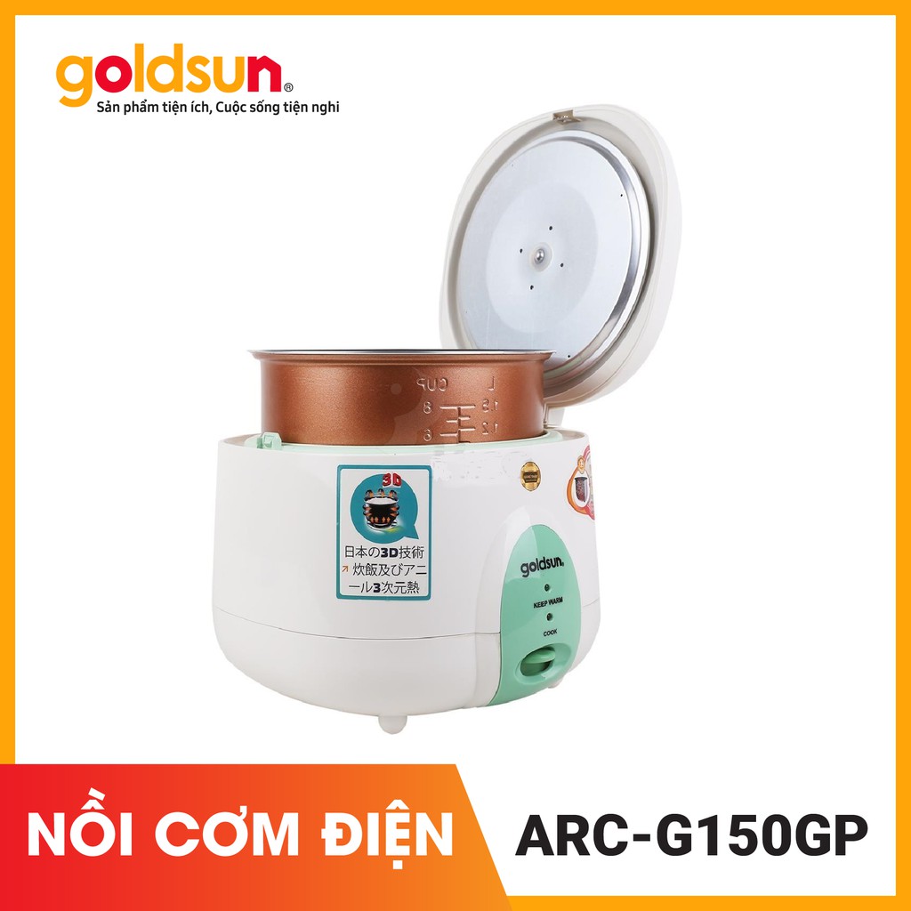 Nồi cơm điện Goldsun nắp Gài 3D 1,5 lít ARC-G150GP, 2 mùa trắng + đỏ