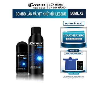 Combo Lăn khử mùi X-men For Boss Legend 50ml + Xịt khử mùi X-men For Boss Legend 150ml