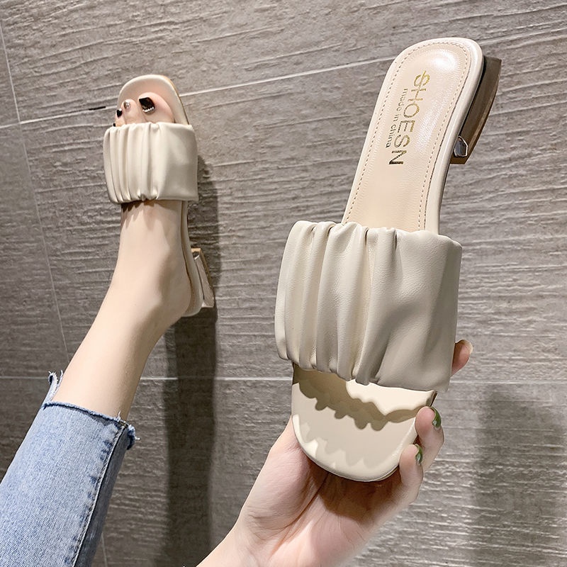 Dép XIELUAIZTA gót thấp dày mũi vuông thời trang Hàn Quốc cổ điển cho nữ