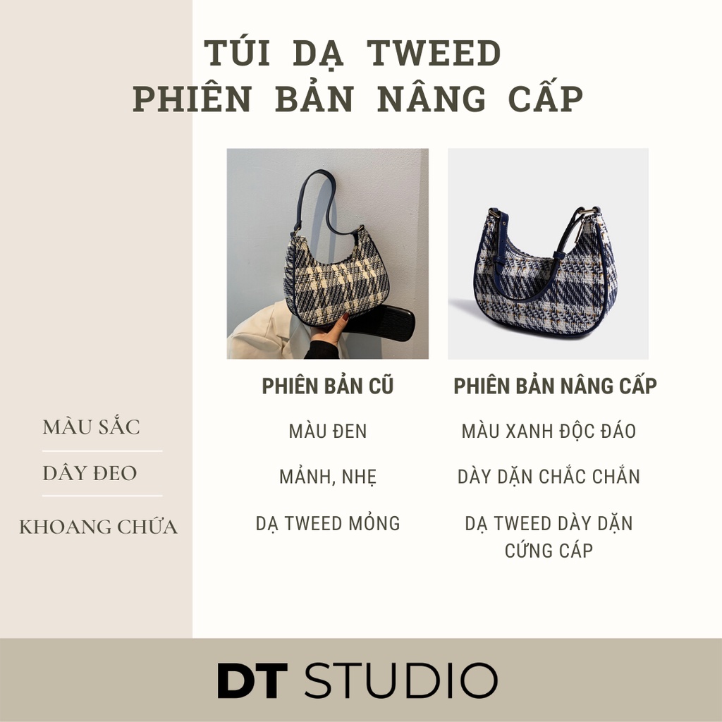 Túi xách tay túi đeo vai nữ DTSTUDIO vải dạ tweed caro thời trang thanh lịch