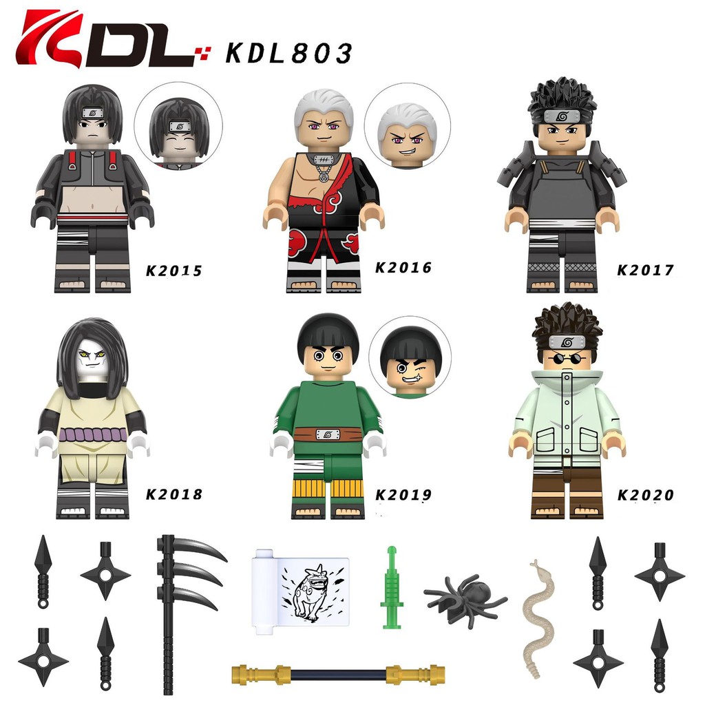 Minifigures Các Mẫu Nhân Vật Trong Naruto KDL803 Sarutobi Hiruzen Orochimaru Rock Lee Aburame Shino