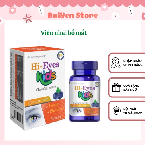 Viên nhai bổ mắt Hi - Eyes Kids , hạn chế tình trạng suy giảm thị lực, bảo vệ mắt - nk chính hãng 60 viên
