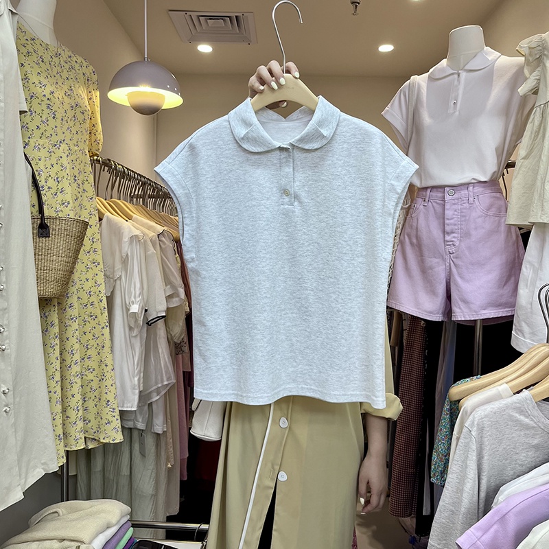 Áo thun tay ngắn cổ bẻ dáng rộng mỏng phong cách Hàn Quốc thời trang mới dành cho nữ