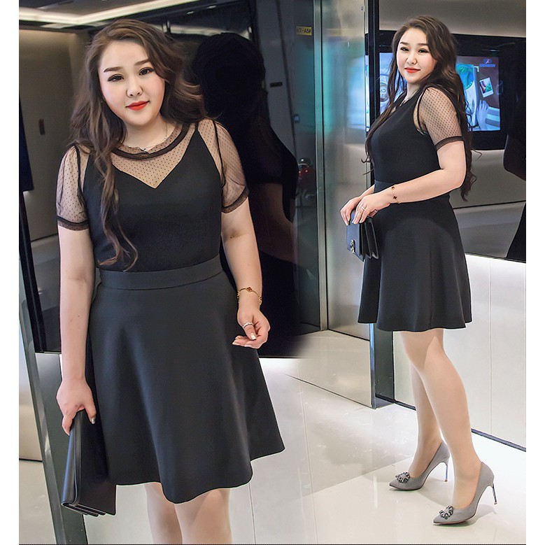 Đầm dáng xòe cúp ngực phối ren cho người béo mập