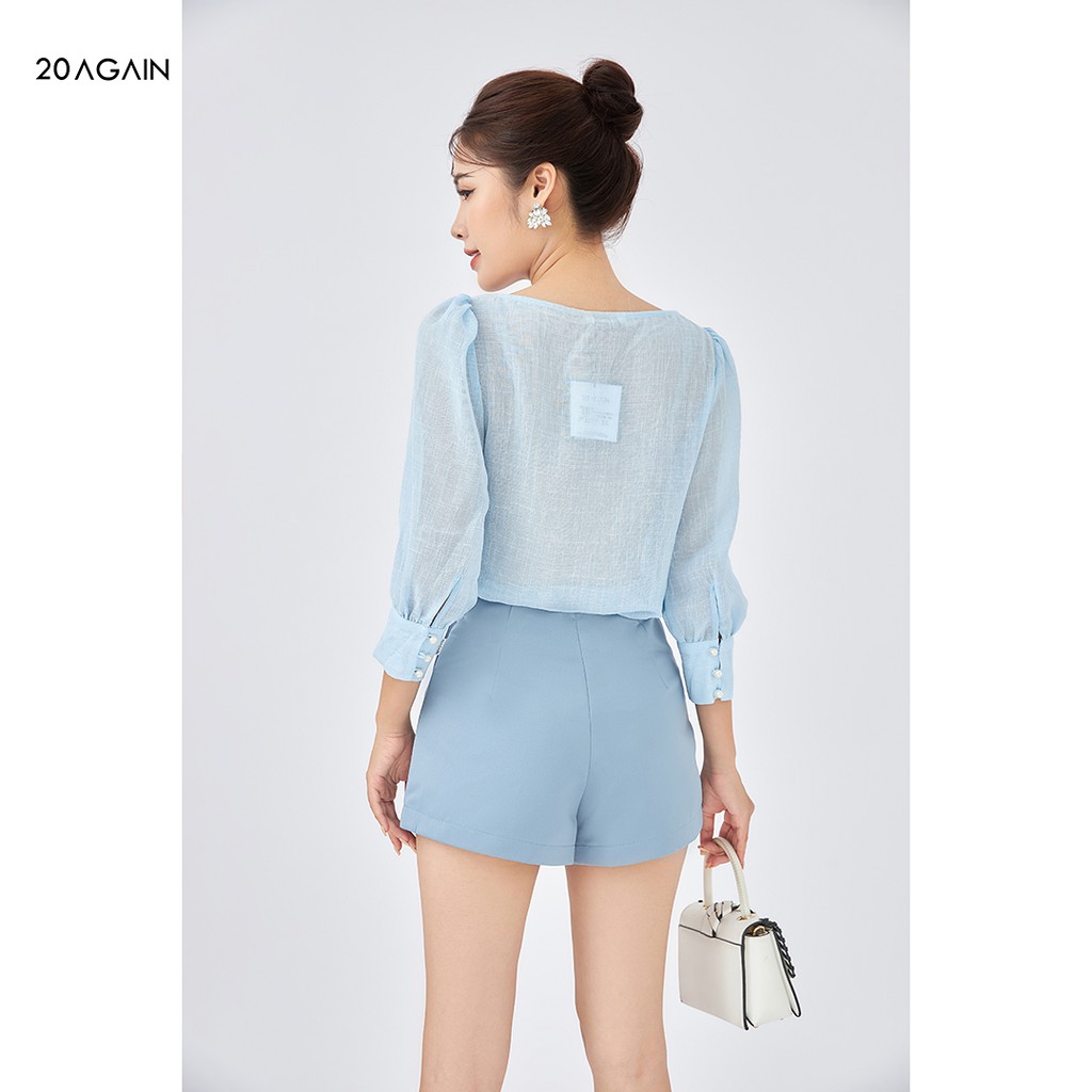 Áo sơ mi nữ cổ bẻ tay lỡ 20Again hàng thiết kế vải voan xước cao cấp ASA1672
