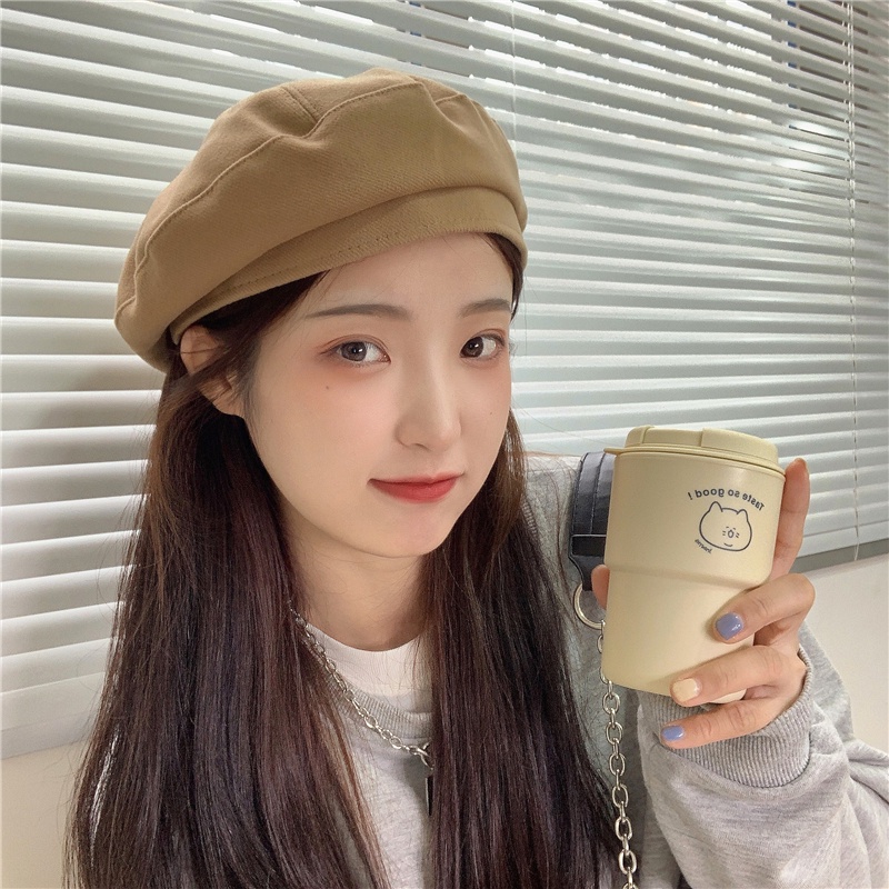 Mũ Beret Len MŨ NỒI Màu Trơn Thời Trang Thu Đông Cho Nữ