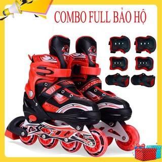 [TẶNG KÈM BẢO HỘ TAY+ĐẦU GỐI ] Giày patin trẻ em, người lớn bánh có đèn flash, có thể điều to nhỏ - AT06